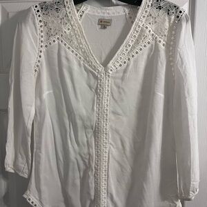 Daniel Cremieux White Lace Trim Blouse